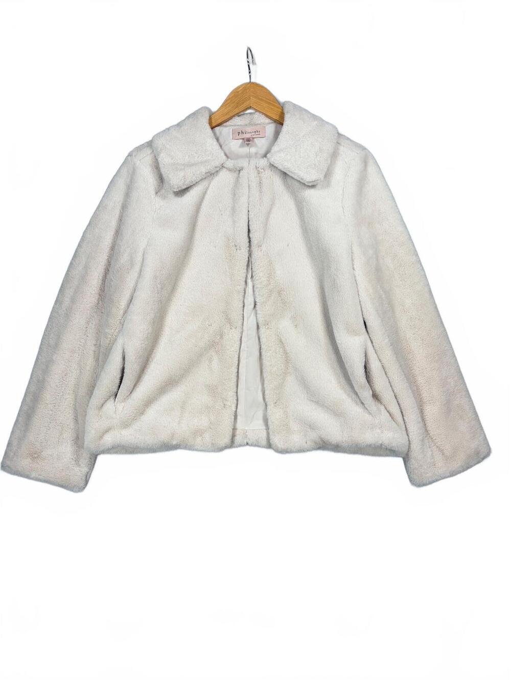 Philosophy Republic Size M Faux Fur Ivory White Cropped Jacket Teddy Soft Y2K